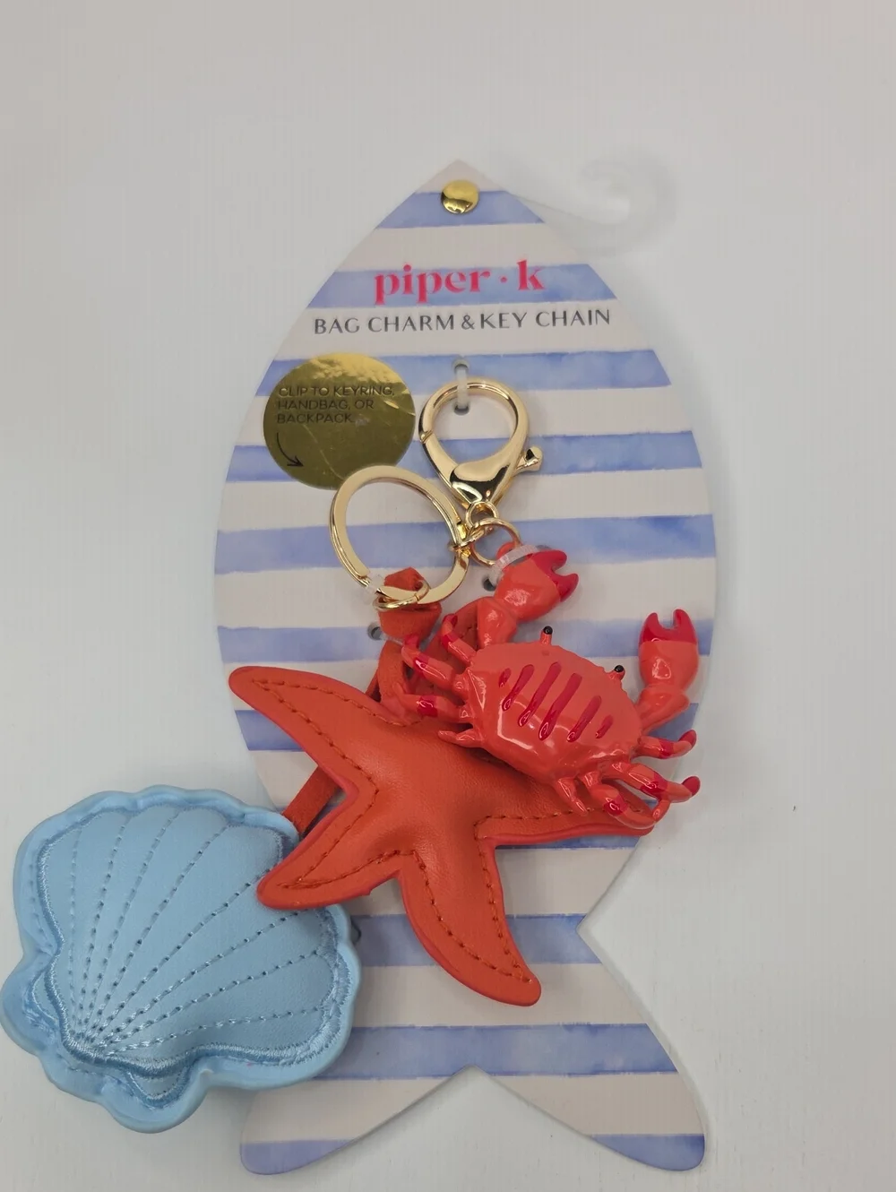 🦀▪️piper k▪️ Seashell Bag Charm Or Keychain with Red Starfish & Crab Nautical